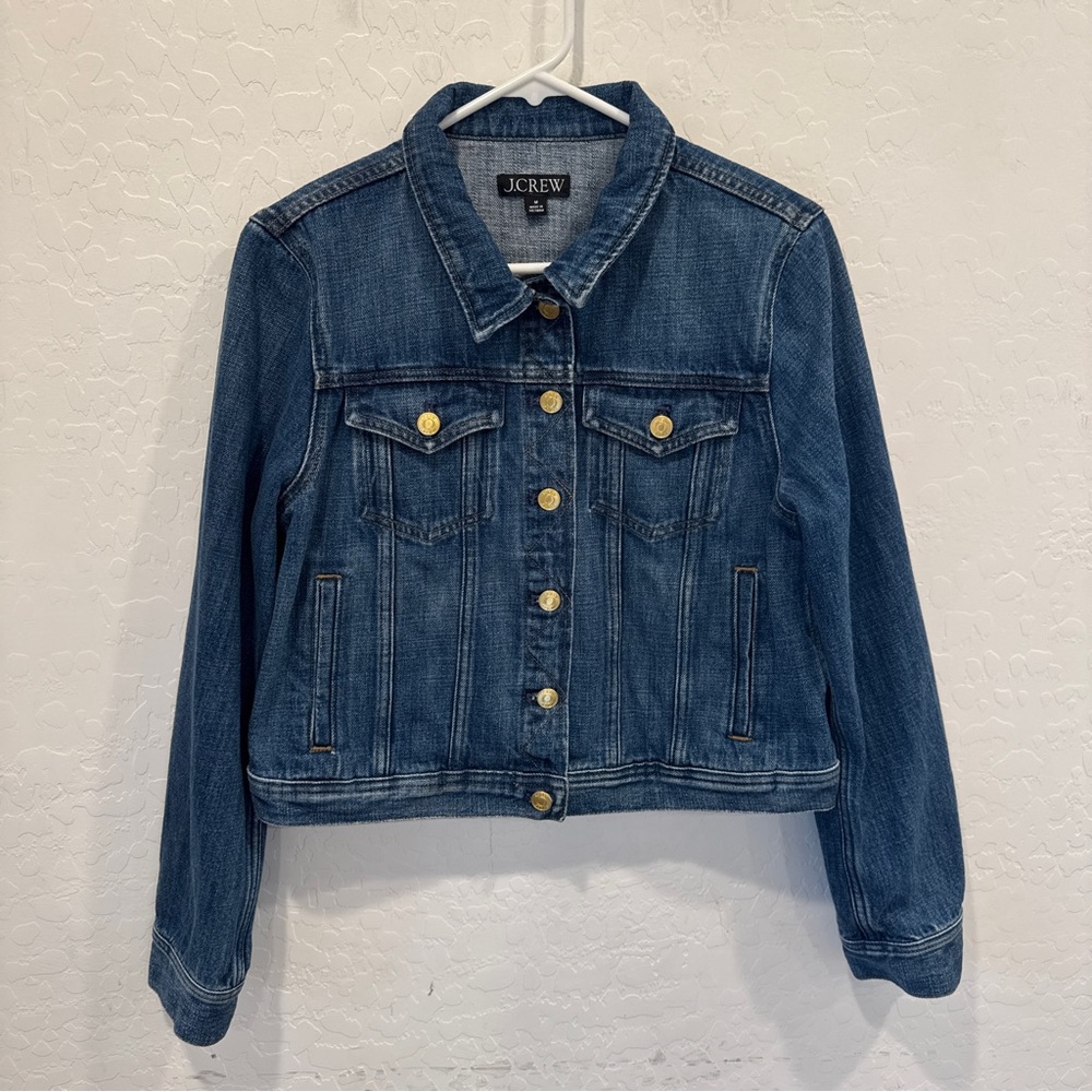 J. Crew Classic Blue Jean Jacket Gold Buttons Womens Medium Preppy Cotton